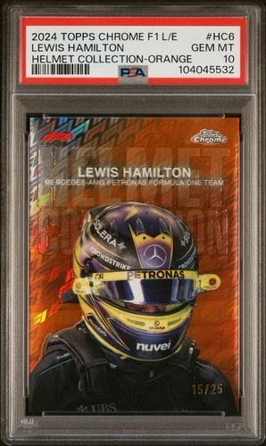 2024 Topps Chrome LogoFractor F1 Lewis Hamilton Helmet Orange /25 #HC-6 PSA 10