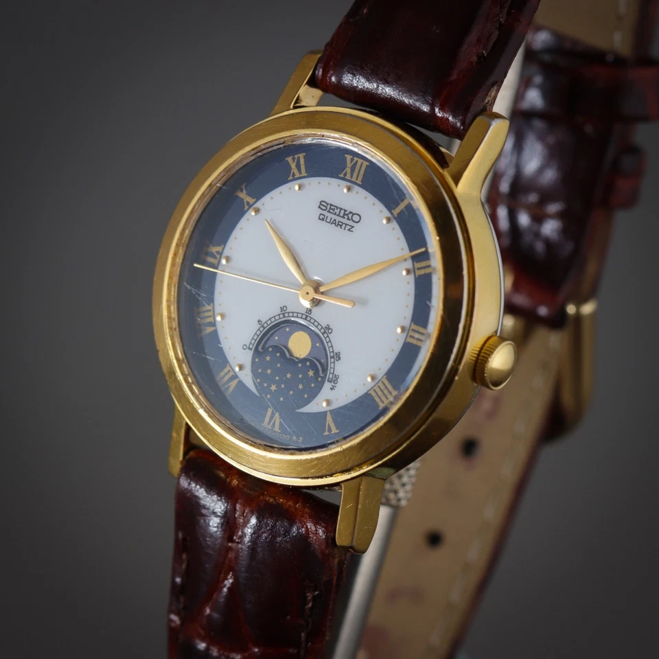 🇯🇵 Vintage 1990 Seiko Ladies Quartz Moon Phase Gold Pltd Watch 4K22-0089 New🔋 - image 3 of 4