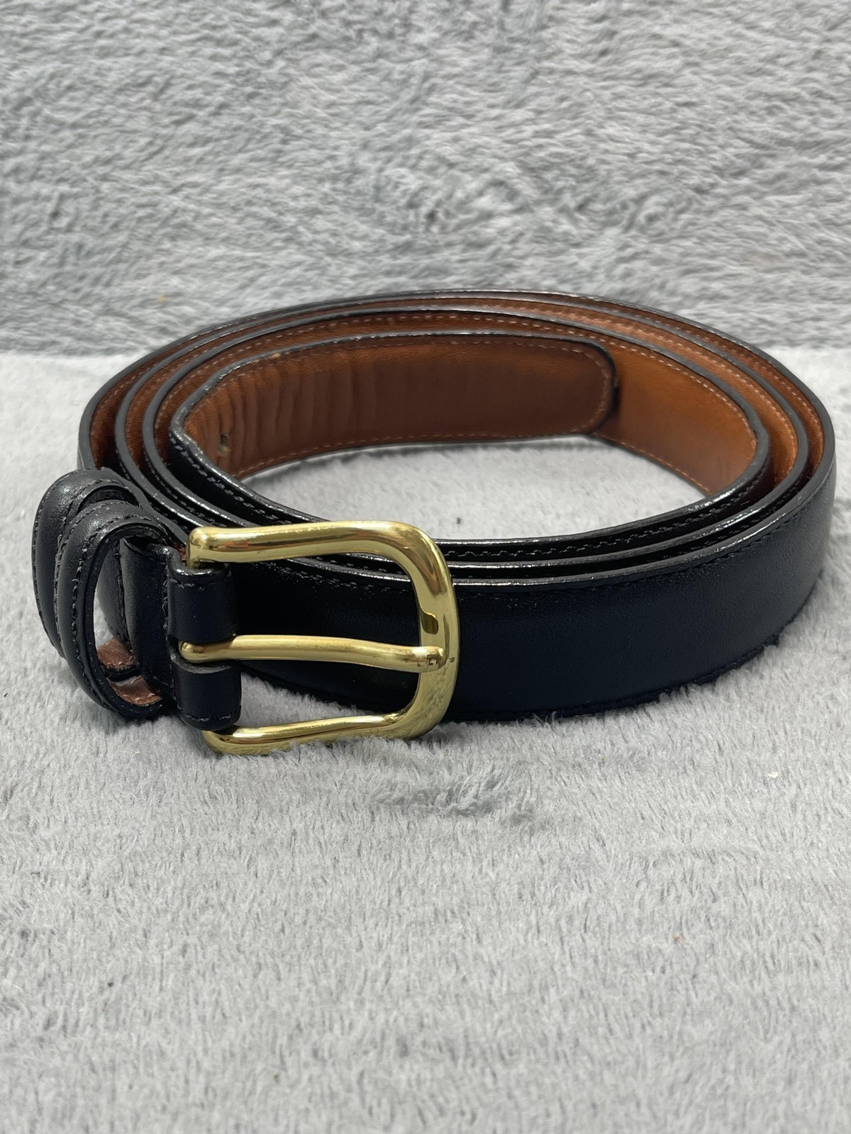 Leather Belt Mens 32 Black Dress Leather Solid Brass Buckle Made In USA-image
