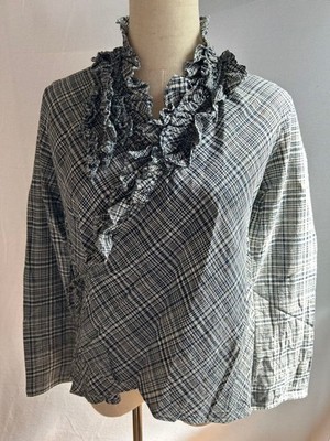 45rpm Check Frill Cache-Coeur Blouse Top Used JAPAN