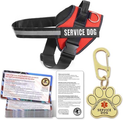 Service Dog Vest Harness ID Tag 50 ADA Info Cards Metal Clip ESA Accessory Set