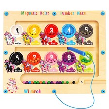 Magnetic Color and Number Maze, Montessori Wooden Magnet Puzzles Learning Cou...