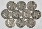 Lot of 10 Mercury Dimes 90% Silver - Mixed Dates Free Shipping