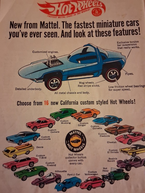 Mattel HOT WHEELS AD 1968 Red Line Original 16 Mustang Camaro Cheetah Deora Heap