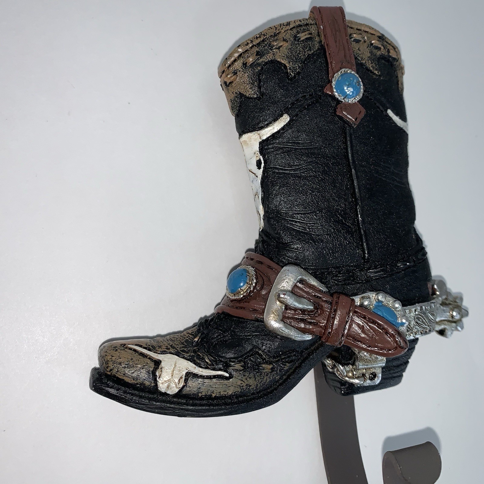 Cowboy Boot Metal Wall Hook Blue Stones Wall Decoration Country Key Hook