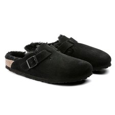 Birkenstock Unisex Boston Shearling Suede Leather Clog - Black - New