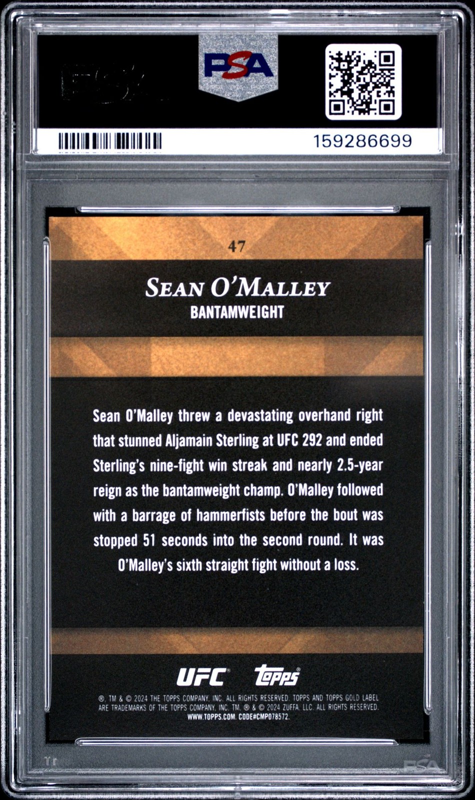 2024 Topps Gold Label Ufc Class 2 #47 Sean O'malley PSA 9 view 2