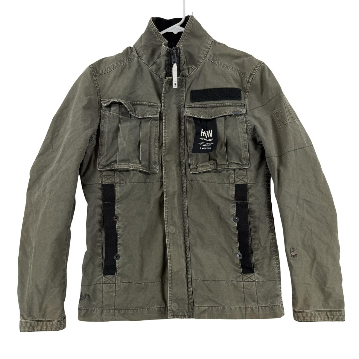 G-Star RAW Jacket Mens Small Green Canvas Military Zip Utility