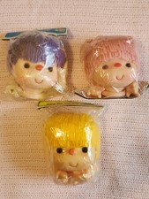 4 1/4" Yarn Hair Doll Head Hand Set Lot Yellow Pink Purple Fibre Craft Vintage