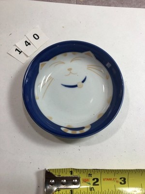 4x Fat cat design ceramic soy dish / saucer, 2 blue & 2 pink, 4'' round S-140/141