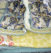 3 PCs POTTERY BARN Cal King Patchwork Quilt Bedspread & 2 Sham Reversible 108x94