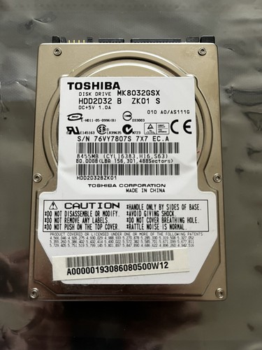 Toshiba MK8032GSX 2,5" 80GB HDD Festplatte 5400rpm 8MB SATA