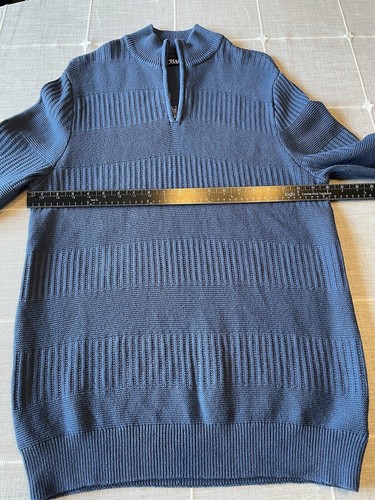 Suéter para hombre Chaps 1/4 con cremallera suéter cuello simulado manga larga tejido azul talla mediana - Imagen 14 de 17