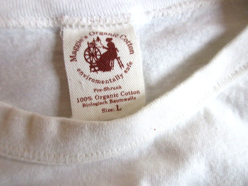MAGGIES ORGANIC COTTON VTG T-SHIRT L WHITE CREW NECK LSLV USA MADE PRE-SHRUNK - Picture 3 of 4