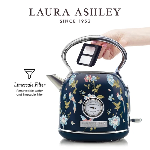 Laura Ashley Elveden Navy 1.7L Kettle & 4-Slice Toaster Set, Fast Boil, Defrost, - Picture 8 of 9