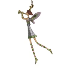 NEW Papyrus FAIRY WITH HORN 6" Ornament Green Pink Silver Glitter Angel