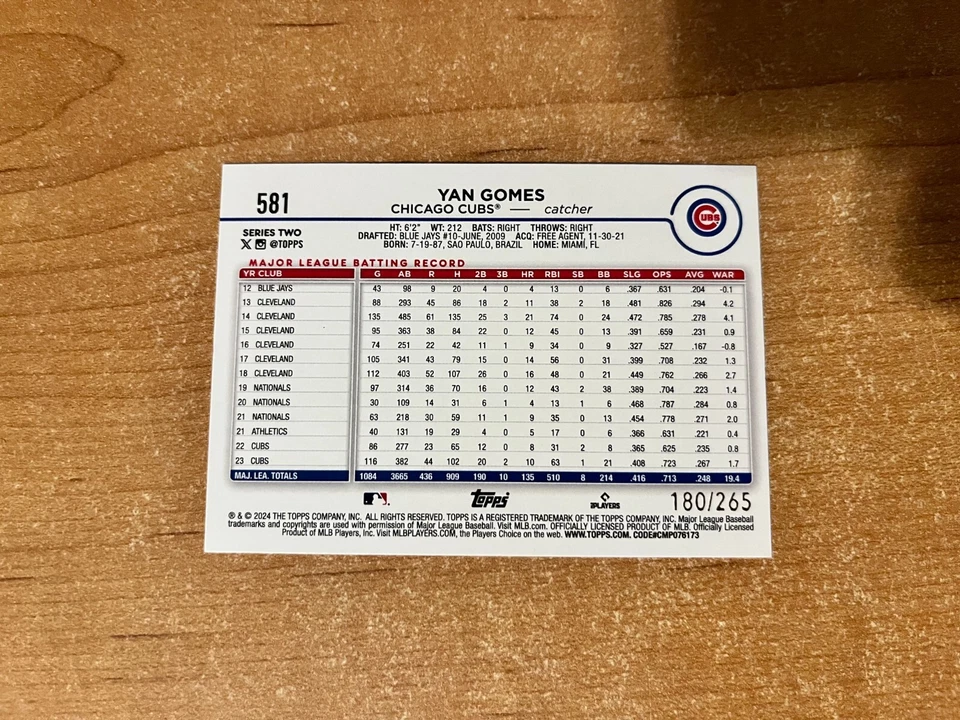 2024 Topps Complete Sets - Yan Gomes - #581 Foilboard Parallel /265 - Image 4 of 4