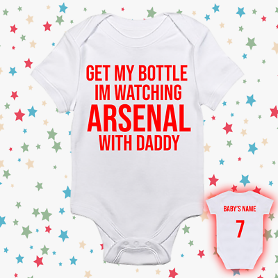 Get My Bottle Im Wathcing Arsenal Baby Vest Sleep Suit Football
