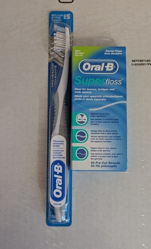 Oral B SuperFloss and Toothbrush Braces Bridges Wide Spaces 50 PreCut Strips