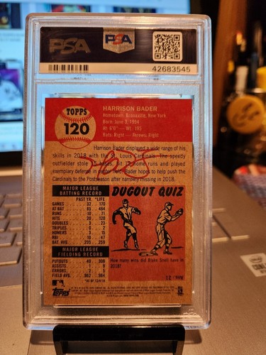 2018 Topps Living Harrison Bader Rookie #120 Gem Mt. 10 " New York Mets Stud." - Picture 5 of 9