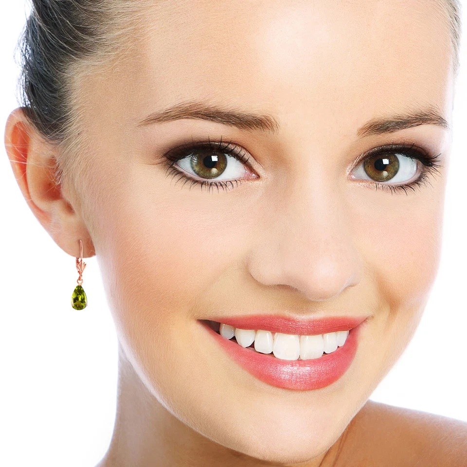 3 Carat 14K Solid Rose Gold Leverback Earrings Peridot - Image 2 of 4