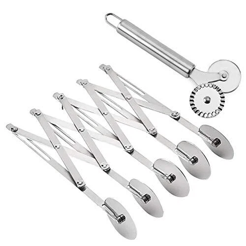 5 Wheels Stainless Steel Pizza Cutter Expandable Pastry Cutter Dough DIvider