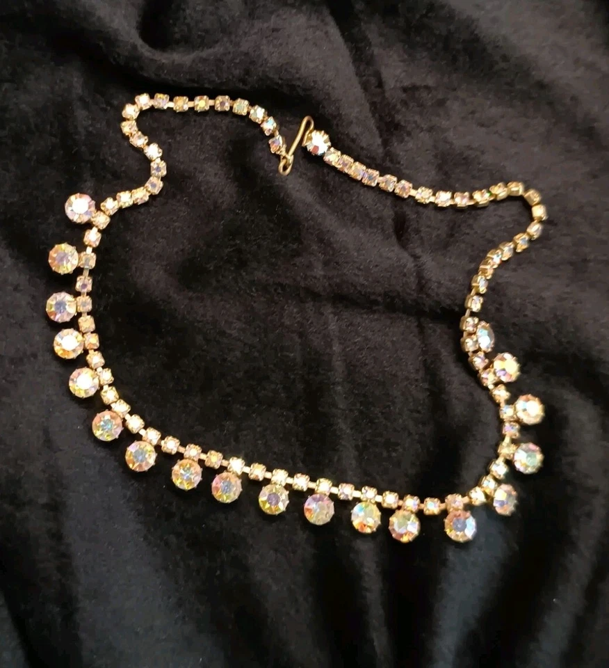 Collar Vintage Cristal Aurora Boreal Tono Dorado Retro Años 40 Cierre Gancho Foto 2 de 4