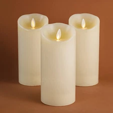 Luminara Flameless Unscented Wax Candles with Remote Moving Wick Pillar 3x6.5 