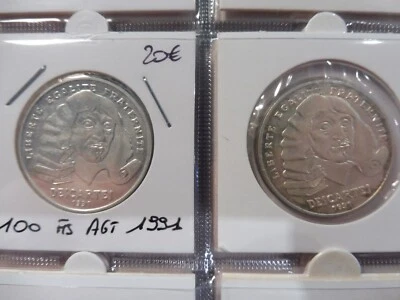 MONNAIE 100 FRS ARGENT DESCARTES 1991 - SUPERBE !! - Photo 1/2