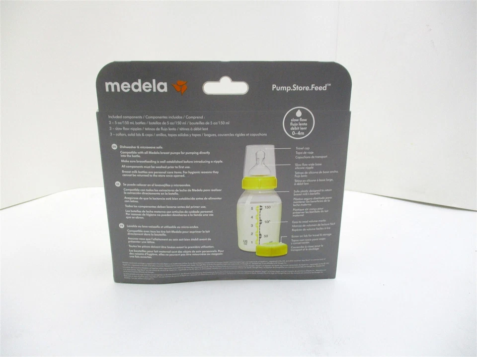conjunto de frasco de leite materno medela fluxo lento, 0-4 meses, frascos de 5 oz x3 - Imagem 3 de 4