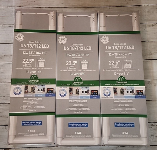 3 GE Color Select U6 T8/T12 LED Bi-Pin Light Bulbs 22.5" length 1" diameter