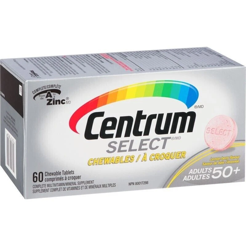 6x Centrum Select MULHER/HOMENS 50+ Multivitamínico 60 Comprimidos Mastigáveis | LEMON-BERRY - Imagem 4 de 4