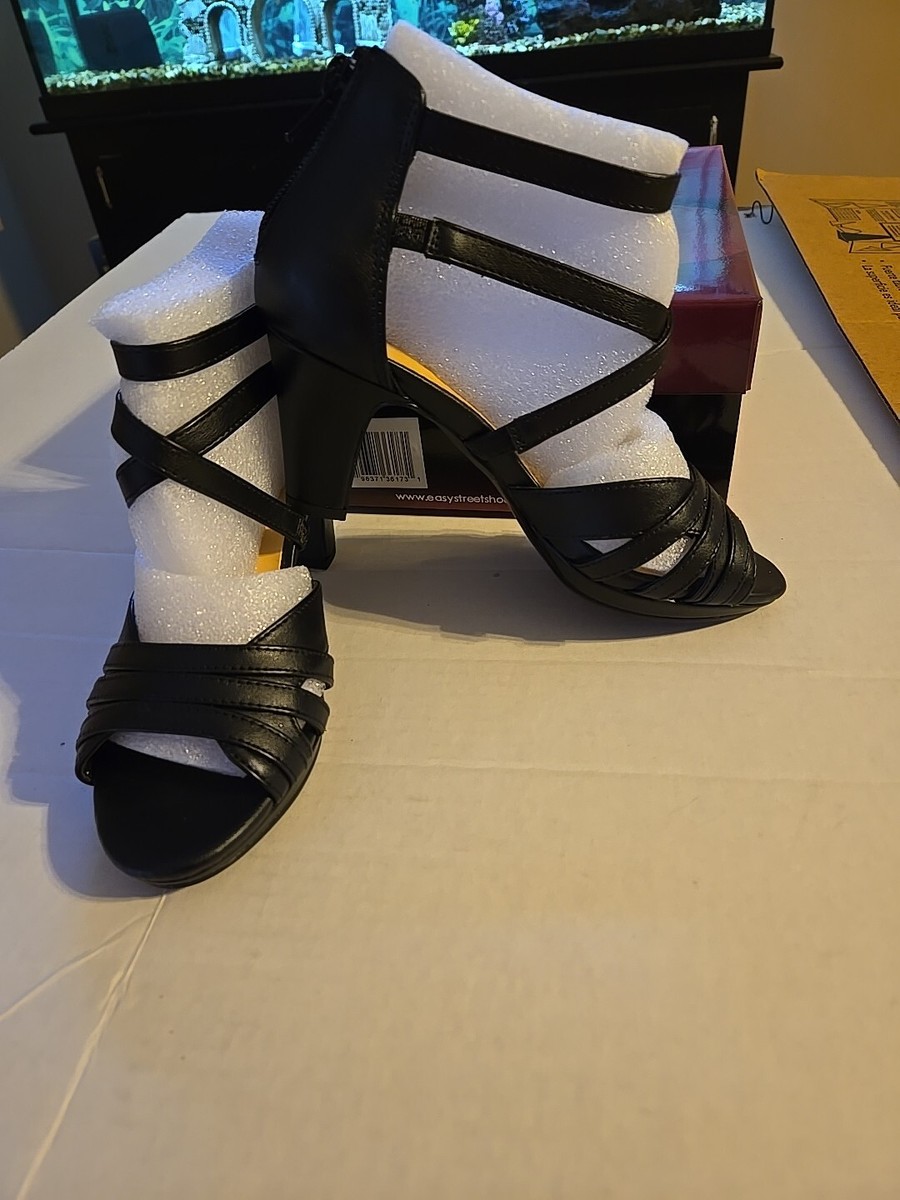 EASY STREET ALIVE AT Womens Black Crissa Peep Toe Block Heel Shoes M