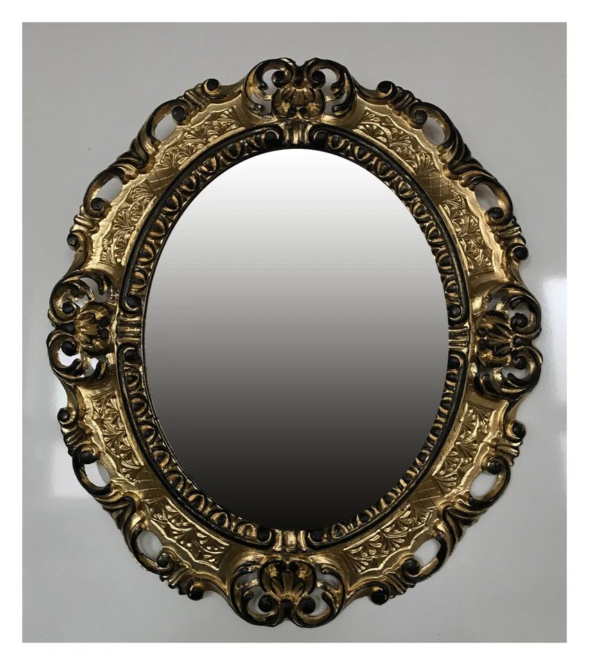 Miroir Murale Or Noir Ovale 45x38 Baroque Antique Repro Vintage Retro - Photo 3/4