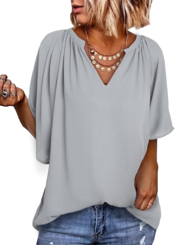 Womens Tops Dressy Casual 2025 Spring Summer V Neck Short Sleeve Shirts Business - Picture 16 of 26