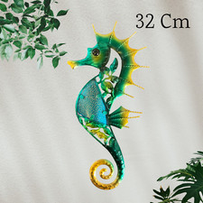 Stunning Glass & Metal Green Turquoise & Gold Seahorse home/bathroom decor 32cm