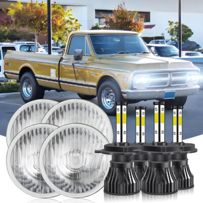 4P 5-3/4'' 5.75'' LED Headlights Hi-Lo Beam For Chevy GMC Corvette C1 C2 1963-1982