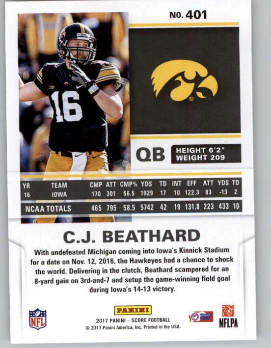 2017 Score #401 C.J. Beathard RC (ref 149778) - Image 2 of 2