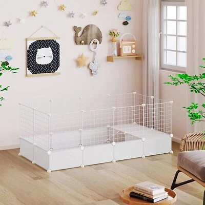 EUGAD Freigehege Welpenauslauf für Kaninchen Gehege 142x71x53cm Kunststoff Weiß