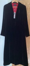Per Una Black Velvet Silk Long Riding Coat Size 12l Stunning Red Lining Buttons