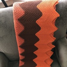 Afghan Crochet Fall Throw Retro Handmade Chevron Zig Zag 49x50 Brown Orange