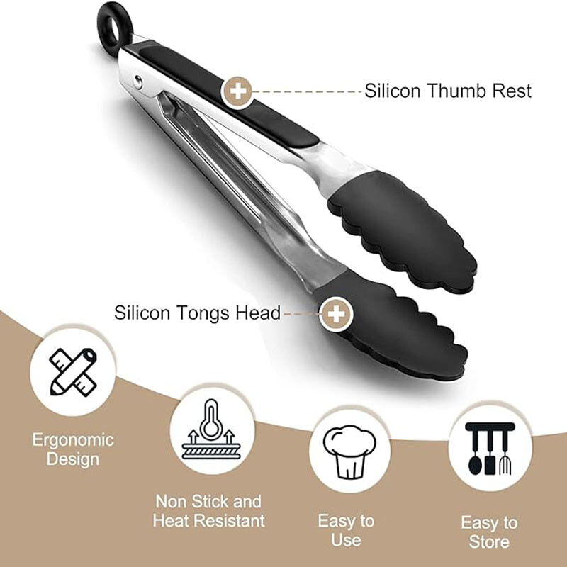 Kitchen Tongs for Cooking,9 & 12inch Silicone Tip,Non Stick Tongs for