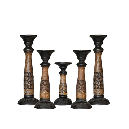 Handmade Eco-Friendly Black Wash Mango Wood Set Of Five Pillar Candle Holder BBH - 第 19/22 張圖片