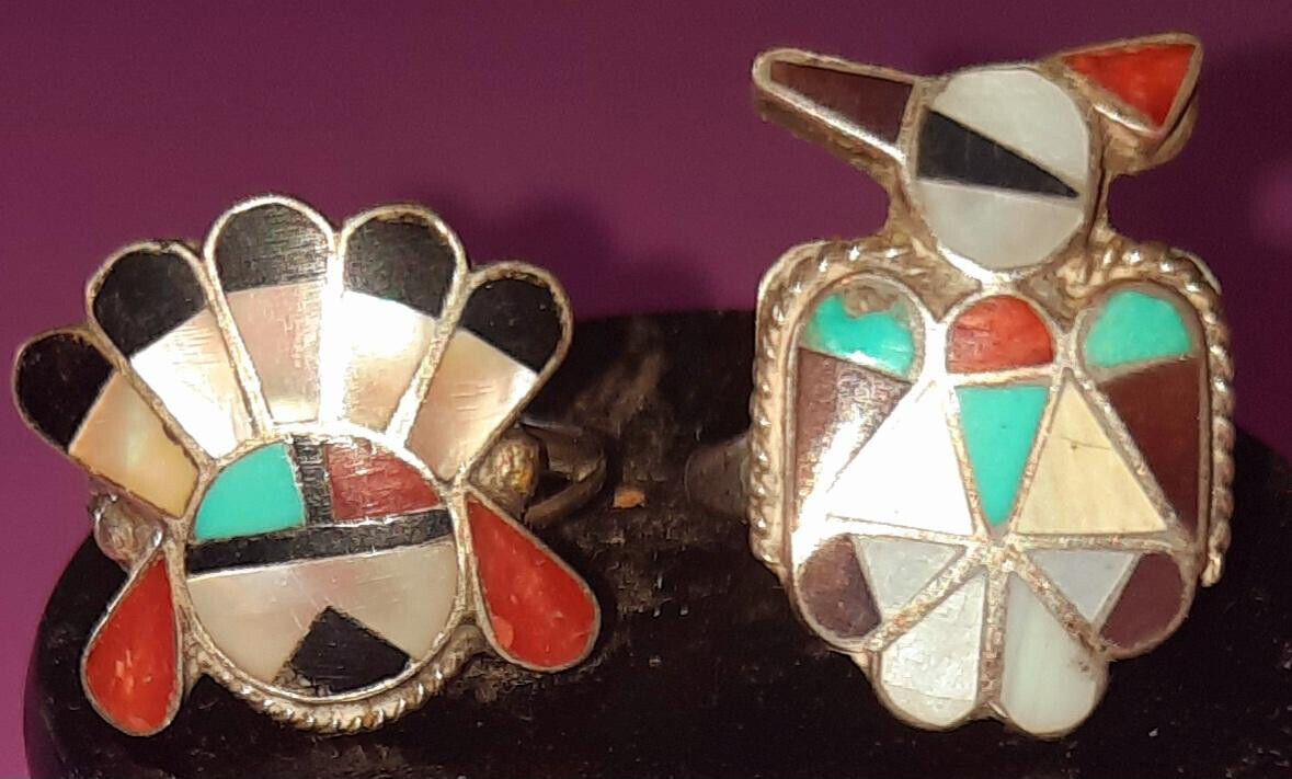 SILVER ZUNI NECKLACE RINGS TRIBAL INDIAN TOURQUOI… - image 5