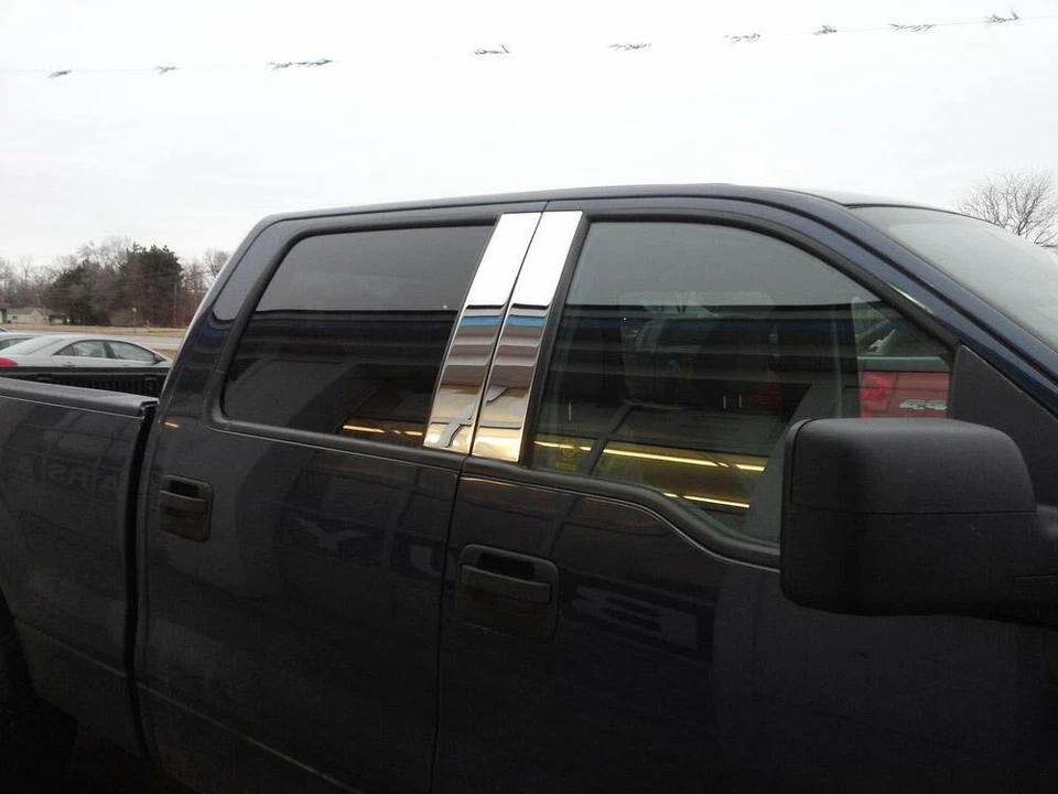 4 piezas aptas para Ford F-150 2004-14 extendida/súper cabina doble pilar poste moldura plateada Foto 3 de 4