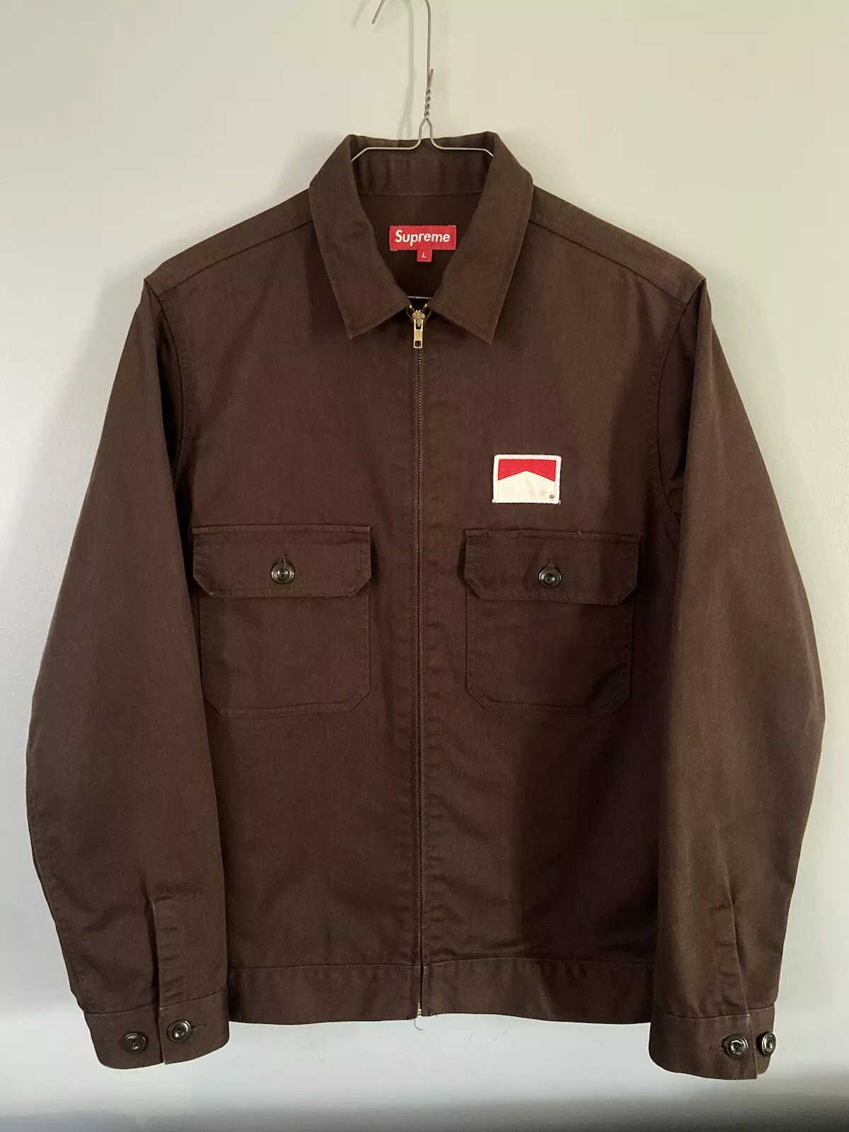 Veste de travail Supreme Marlboro SS09 taille L marron fermeture éclair mécanique denim cowboy