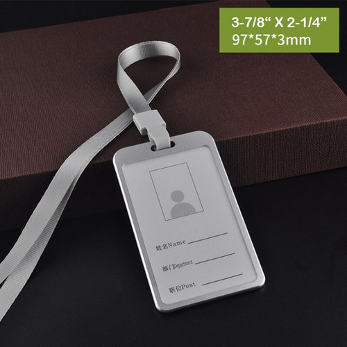 ID Card Badge Holder w/ Neck Strap Lanyard Necklace Aluminum Vertical Case Reel - Picture 3 of 10