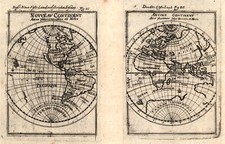 Cartina Del Mondo Hemisphären 2 Foglia Originale Incisione Landkarte Mallet 1719