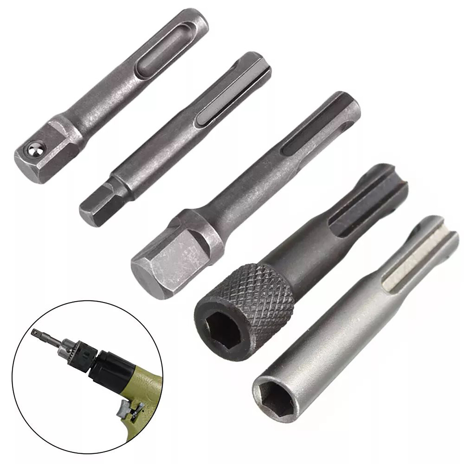 5pcs SDS Plus 1/4 Hex Socket Driver Tool Drill Bit Chuck Adaptor Bar Kit Set