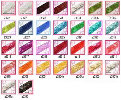 30 colours -1.5" (40mm) wide Shiny Flat Square Sequin Trim Ribbon Sell Meter(s) - Picture 1 of 1